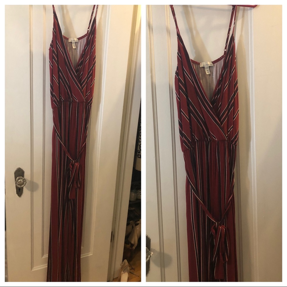 allison joy burgundy striped jumpsuit